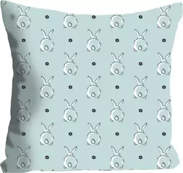 Королевская декоративная подушка "Вайан", с кроликами на синей поляне, чехол без наполнения, 1 шт Queence 40х40 см, синий