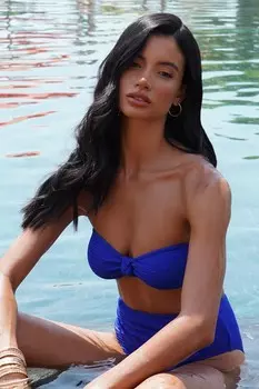 Королевский синий гофрированный бандо бикини-топ QUIZ Clothing