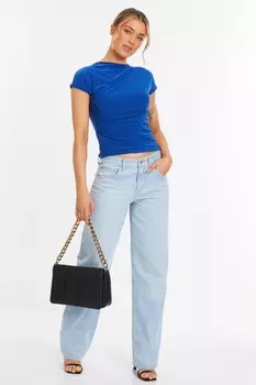 Королевский синий топ с запахом и высоким воротом QUIZ Clothing