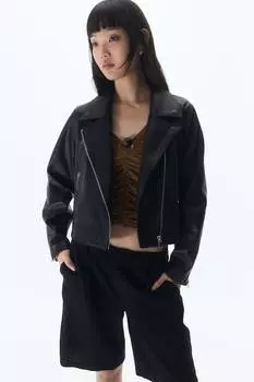 Короткая байкерская куртка H&M, черный