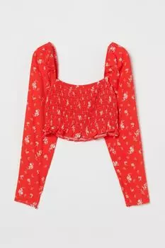 Короткая блузка H&amp;M, ярко-красные/белые цветы