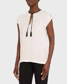 Короткая блузка из шелкового жоржета с завязкой на шее Giorgio Armani, цвет Solid White
