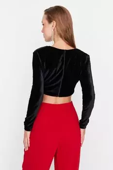 Короткая блузка с бархатным эффектом Trendyol, черный