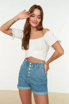 Короткая блузка с открытым плечом Trendyol, белый