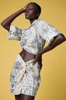 Короткая блузка с открытыми лацканами H&amp;M, кремовый/пейсли