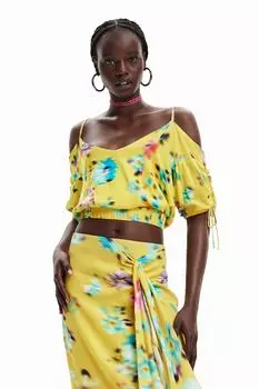 Короткая блузка с открытыми плечами Desigual, зеленый