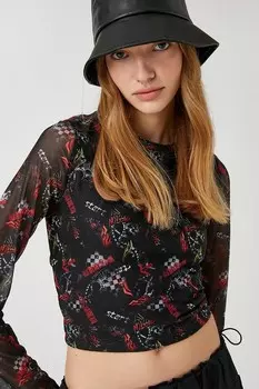 Короткая блузка с печатью Koton, красный