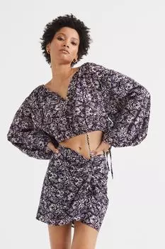 Короткая блузка с пышными рукавами H&amp;M, темно-синий/узор