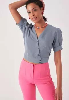 Короткая блузка с v-образным вырезом и пуговицами Herita, синий