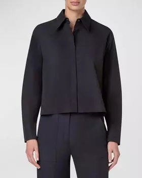 Короткая блузка свободного кроя на пуговицах из хлопкового поплина Akris, цвет Black