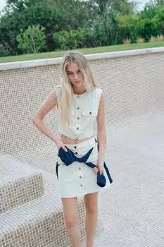 Короткая джинсовая юбка А-силуэта H&M, бежевый