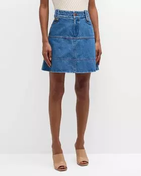 Короткая джинсовая юбка Hudie с высокой талией Tanya Taylor, цвет Medium Indigo Blue