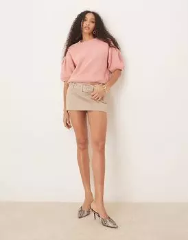 Короткая джинсовая юбка-шорты бежевого цвета с поясом от Abercrombie & Fitch