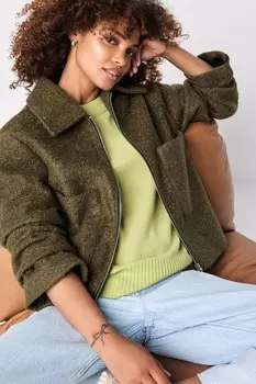 Короткая фактурная куртка на молнии Next, зеленый