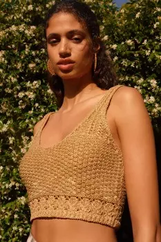 Короткая футболка без рукавов крючком Next, желтый