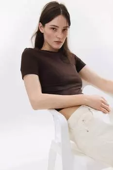 Короткая футболка H&M, коричневый