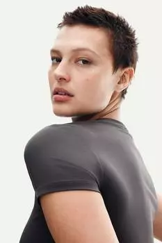 Короткая футболка из микрофибры H&M, коричневый