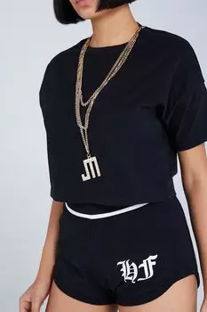 Короткая футболка из натурального хлопка и цепочкой Jeremy Meeks, черный