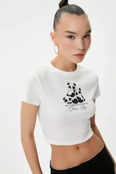 Короткая футболка Koton, белый