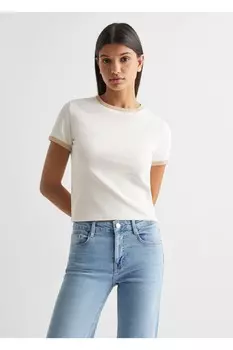 Короткая футболка Mango, бежевый