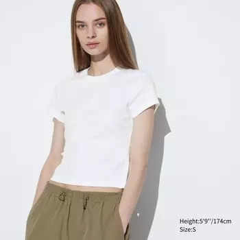 Короткая футболка с круглым вырезом UNIQLO, белый