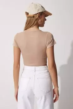 Короткая футболка с овальным вырезом Happiness Istanbul, коричневый