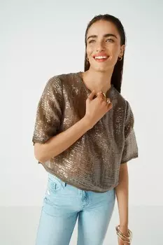 Короткая футболка с пайетками Next, зеленый