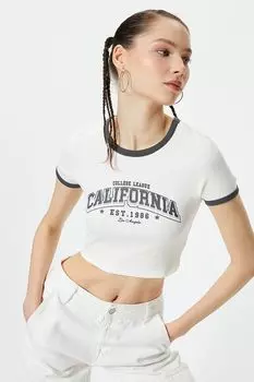 Короткая футболка с принтом Koton, белый