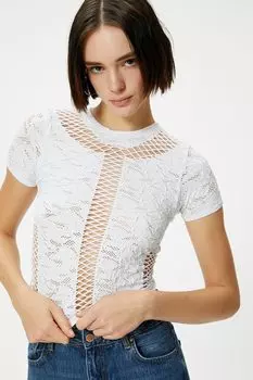 Короткая футболка с вышивкой Koton, белый