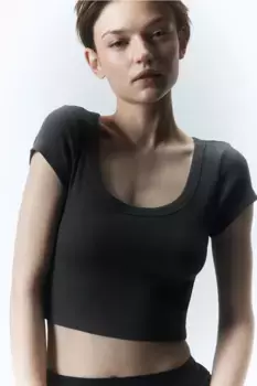 Короткая футболка в рубчик H&M, серый