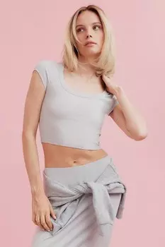 Короткая футболка в рубчик H&M, серый