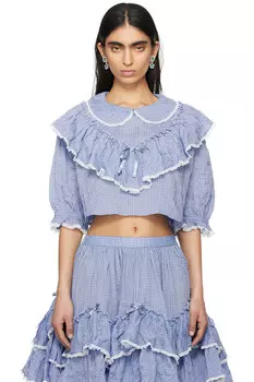 Короткая хлопковая блуза Jenny Fax, синий