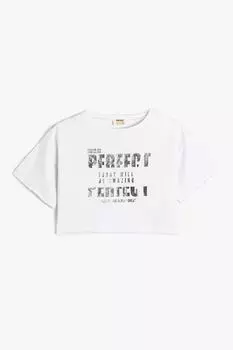 Короткая хлопковая футболка Koton, белый