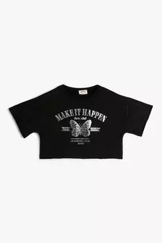 Короткая хлопковая футболка Koton, черный