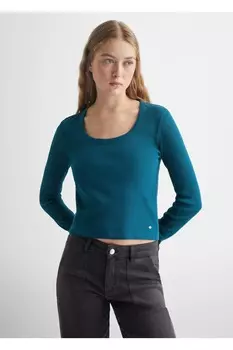 Короткая хлопковая футболка Mango, синий