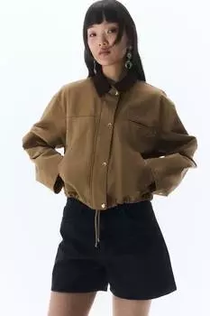 Короткая хлопковая куртка H&M, бежевый