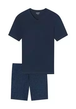 Короткая хлопковая пижама с v-образным вырезом для мужчин uncover by SCHIESSER, цвет Nachtblau