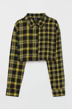 Короткая хлопковая рубашка H&amp;M, черный/желтый в клетку