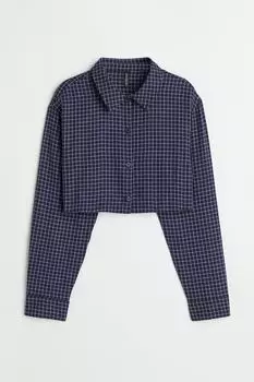 Короткая хлопковая рубашка H&M, темно-синий/клетчатый