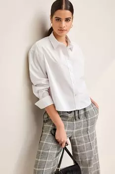 Короткая хлопковая рубашка с длинными рукавами Next, белый