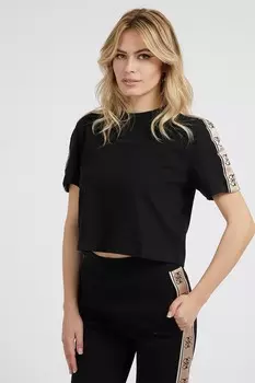 Короткая хлопковая тренировочная футболка Guess, черный