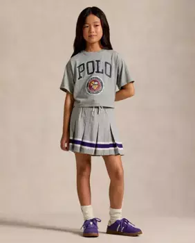 Короткая хлопковая юбка для девочки серого цвета Polo Ralph Lauren