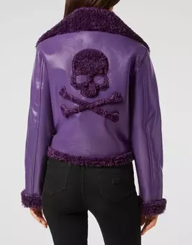 Короткая косуха из эко-овчины Skull&Bones Philipp Plein, фиолетовый