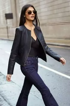 Короткая кожаная куртка без воротника Friends Like These, черный