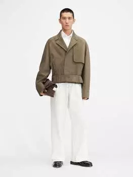 Короткая кожаная куртка JACQUEMUS The Cabana leather jacket, цвет Light Khaki