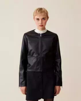 Короткая кожаная женская куртка с круглым вырезом Claudie Pierlot, черный