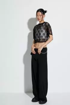 Короткая кружевная футболка Koton, черный