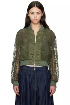Короткая куртка-бомбер цвета хаки с многослойным логотипом и кружевом Andersson Bell