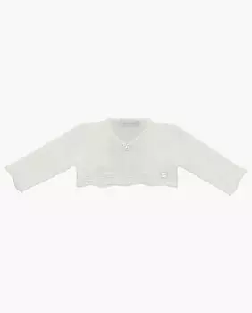 Короткая куртка для девочки с ажурными деталями цвета слоновой кости Martn Aranda