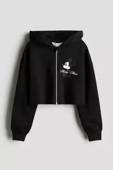 Короткая куртка худи с принтом H&M, черный